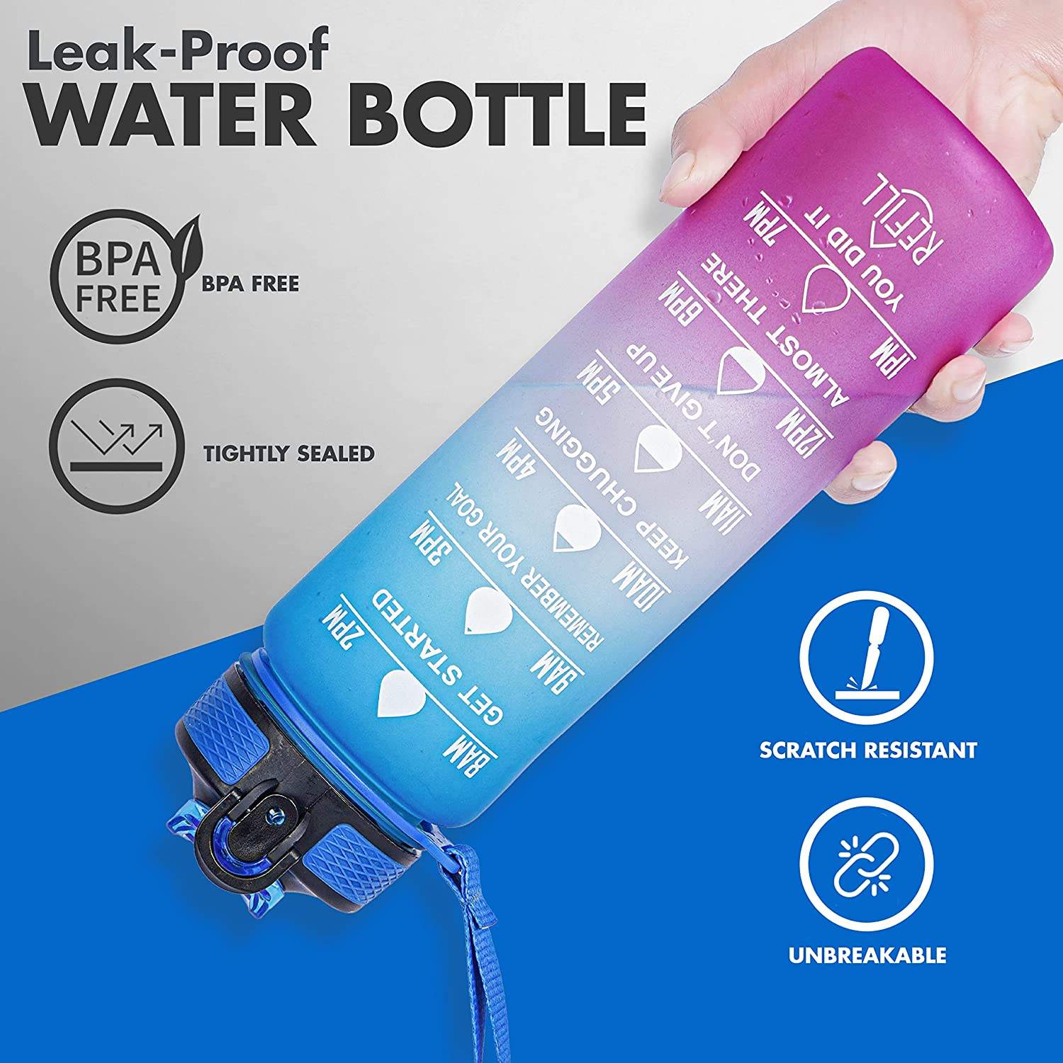 32oz Tritan Sport Gradient Plastic Water Bottles BPA Free Motivational Fitness Sports Water Bottle with Custom logo