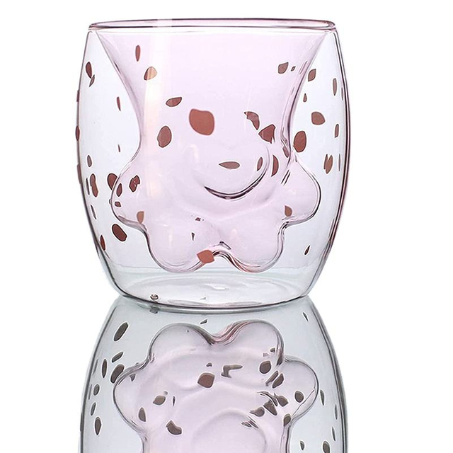 2021 New Double Layer Lovely Fashion Women's Cat Claw High Borosilicate Glass Water Bottle