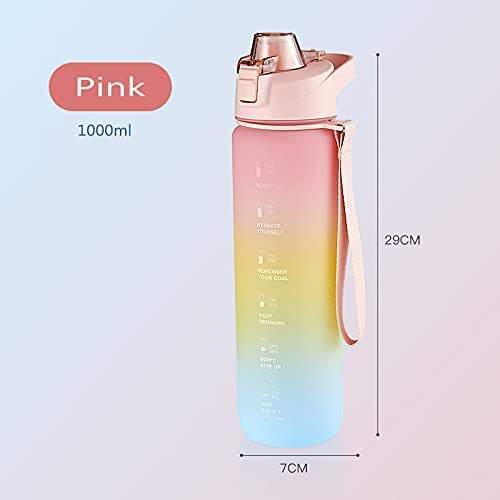 32oz Motivation Water Bottle with Time Marker BPA Free & Frosted Tritan Plastic Water Bottle with Fruit Strainer