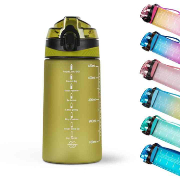 450Ml Wide Mouth Gradient Color Bpa Free Leak-Proof Motivational Plastic Gym Fitness Sports Water Bottle With Straw