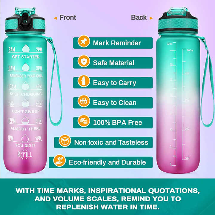 Logo Personalise De Bouteille Deau 1000Ml 1 Litre Large Outdoor Sports Water Bottle With Straw