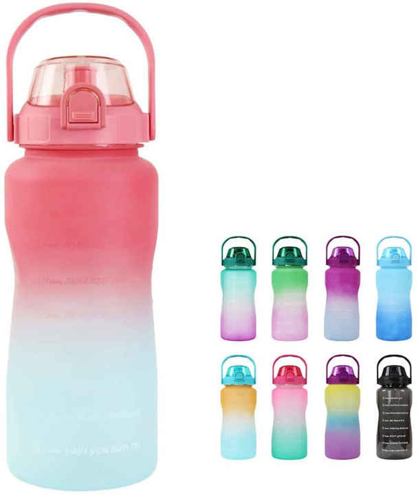 Wholesale 64Oz Custom Gradient Color Wide Mouth Half Gallon Eco Friendly Plastic Gym Sports Water Bottle With Handle Straw
