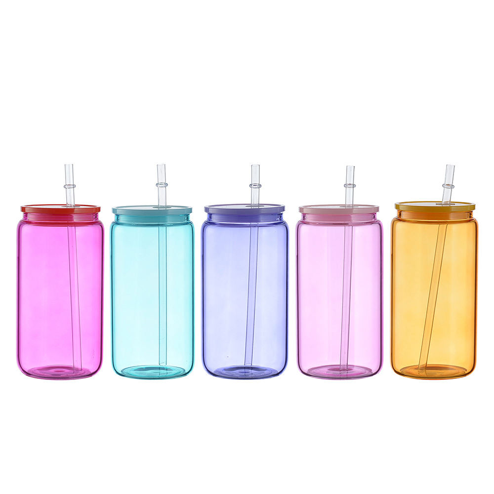 16 Oz 500Ml Beer Can Shaped Custom Colorful Clear Wide Mouth Nice Water Drinking Bottle With Lid Straw