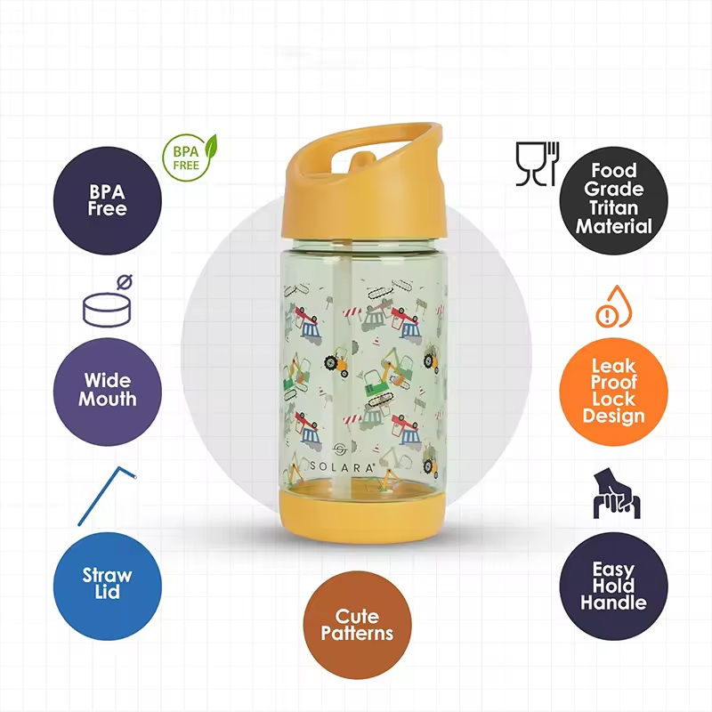 Wholesale 400Ml Clear Colorful Kids Cartoon Outdoor Fancy Plastic Sports Water Bottle Bottles With Straw Handle