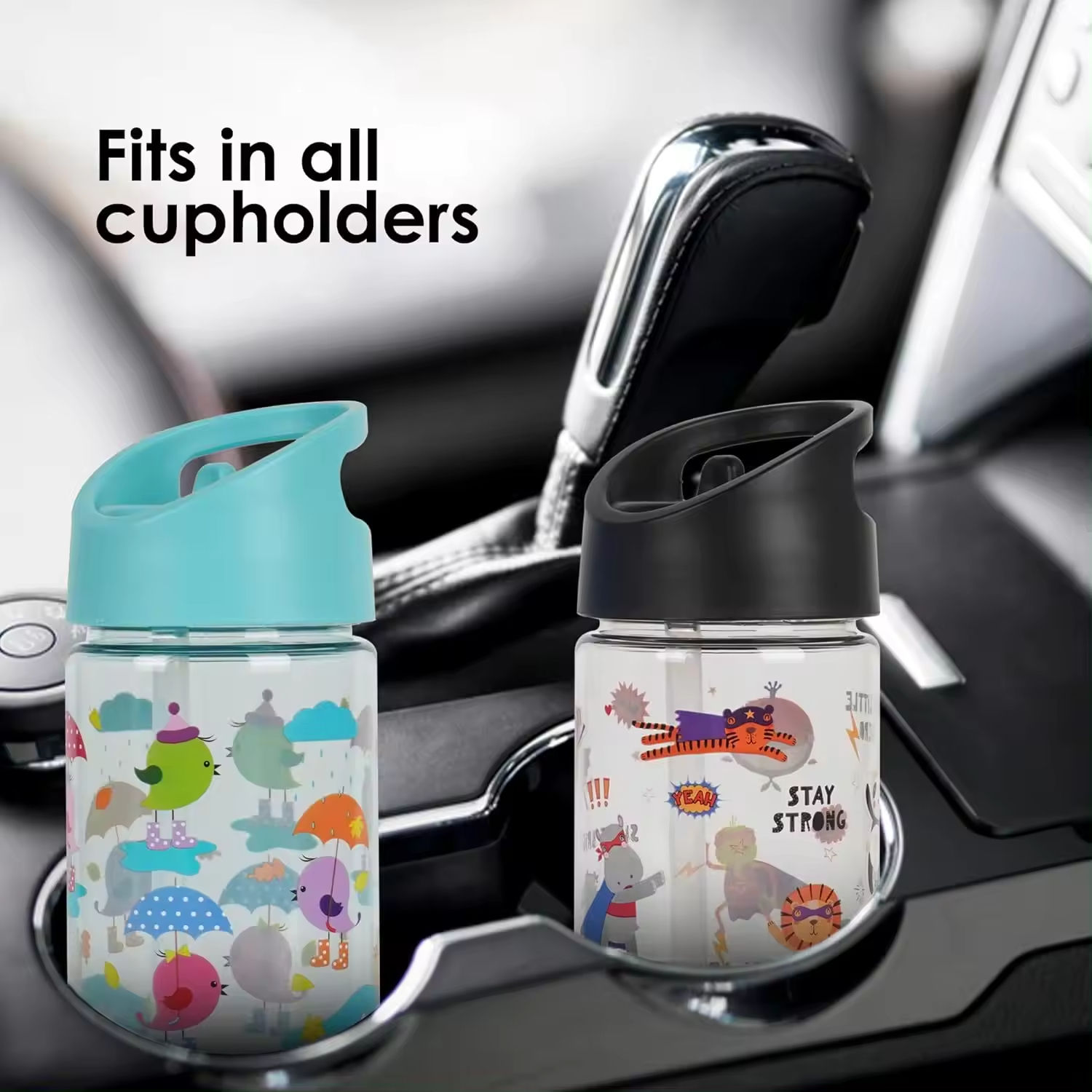 400Ml Cute Pattern Portable Wide Mouth Kids School Bpa Free Plastic Water Bottles With Straw Lid