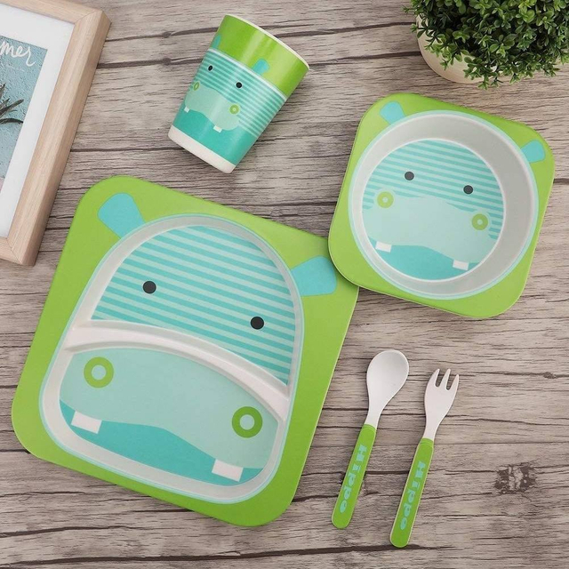 Household Children Kitchen Set Bamboo Fiber Kids Dinner Set Children Dinnerware