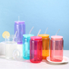 16Oz Wholesale Refillable Fashionable Simple Round Straw Glass Water Bottles for Drinks