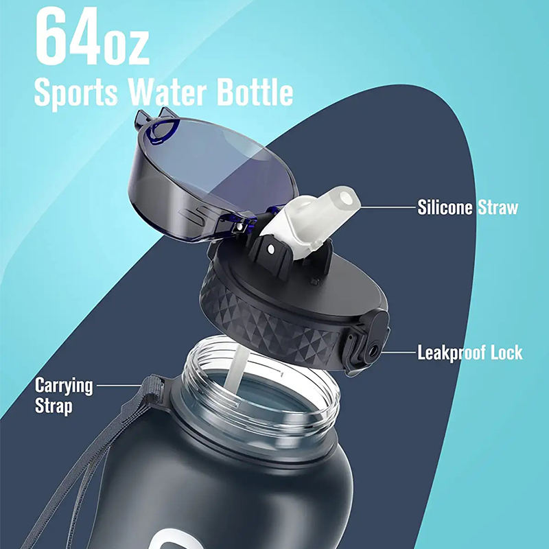 2L Large Capacity Water Bottle With Bounce Cover Time Scale Reminder Frosted Cup With Cute Stickers for Outdoor Sports Fitness