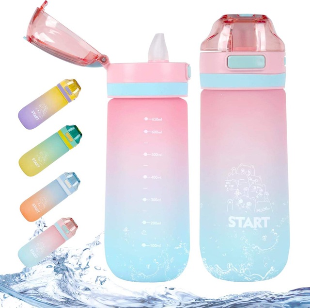 20oz/600ml Daily Water Bottle With Soft Straw,Reusable Plastic BPA Free Leakproof Water Jug