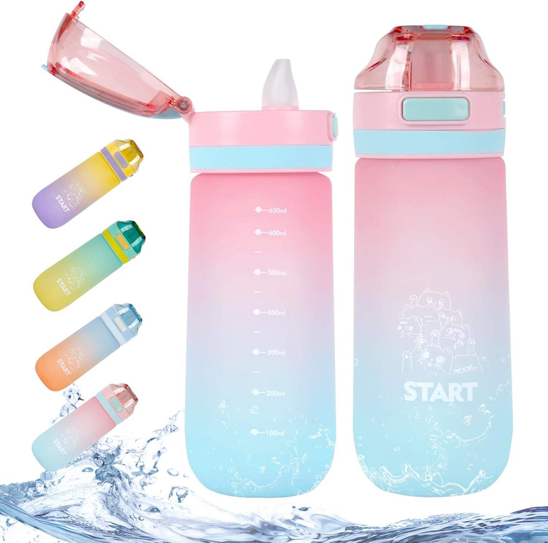 20oz/600ml Daily Water Bottle With Soft Straw,Reusable Plastic BPA Free Leakproof Water Jug