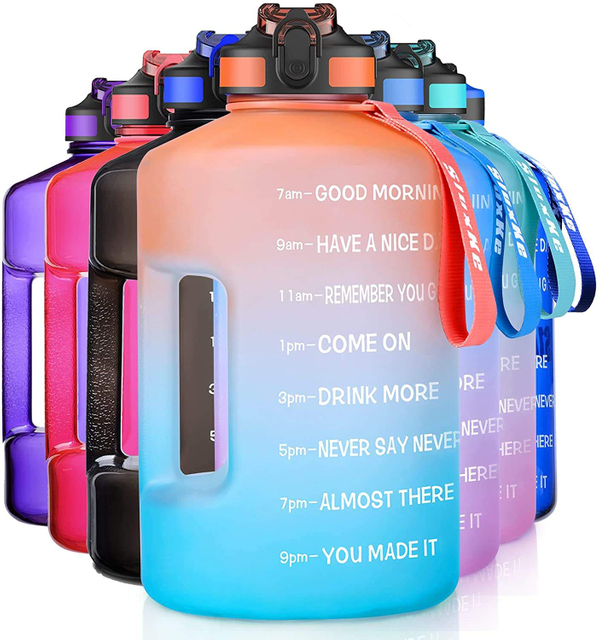 128 oz Water Bottles Gym Jug BPA Free Custom Logo Plastic Motivational One Gallon/1 Gallon Water Bottles with Handle