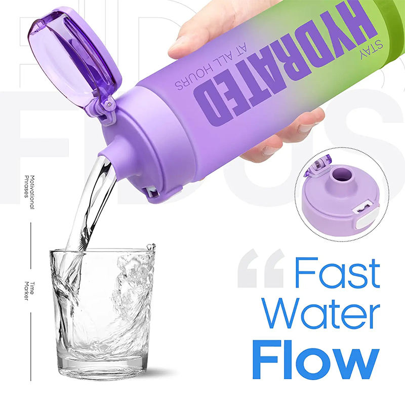 1000ml/32oz BPA-Free Fitness Plastic Gym Sports Motivational Water Bottle With Time Marker