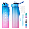 Bpa-Free 1L Sport Plastic Gradient Color Motivational Large Water Bottle With Time Marker With Straw