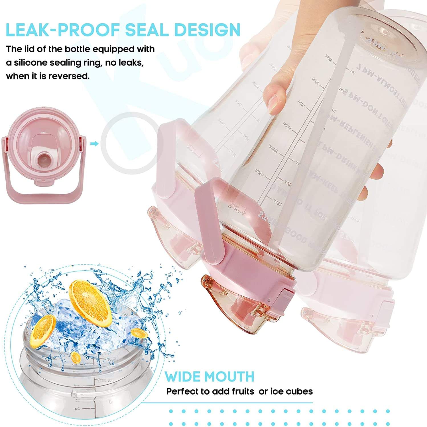 Water Bottle 1/2 Gallon Motivational Large Water Bottle with Time Marker & Straw