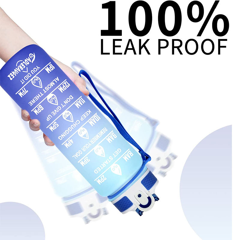 1L Popular Stcoked Customized Logo Motivational Sports Water Bottle Portable Plastic Water Bottle With Strap