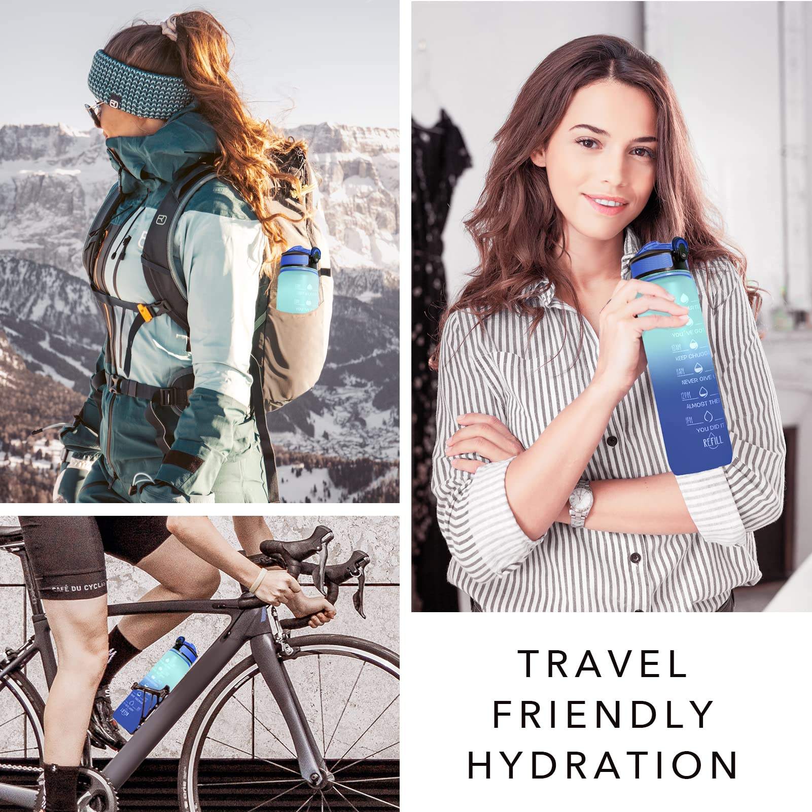 32 OZ Motivational Fashion Water Bottle With Time Marker to Drink BPA Free Frosted Plastic Water Bottles