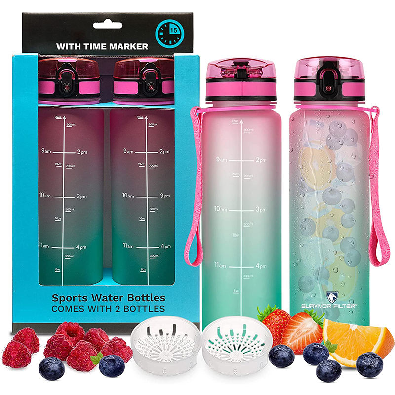 1000ml Trinkflasche Plastic Frosted Tritan Bpa Free 1L Sport Kid Gym 32oz Motivational Water Bottle with Custom logo
