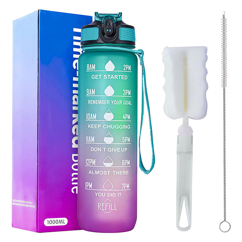 Taizhou Custom Logo 32oz 1L Portable Workout Gym Sports Waterbottle Motivational Drink Watee Water Bottle with Straw Time Marker