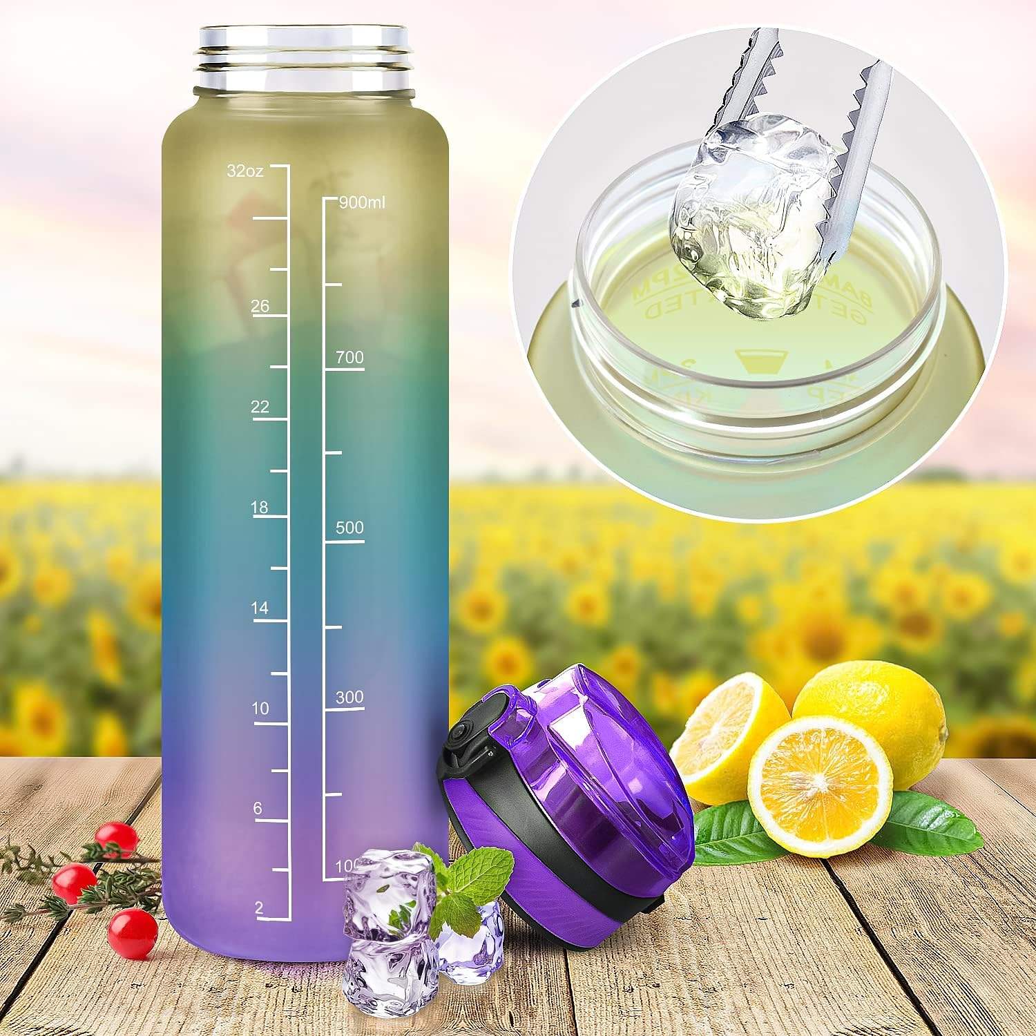 32 Oz 1 Liter 1000ml Hot Sale Motivational Water Bottle With Time Marker Plastic Sleeve Gym Fitness Sports