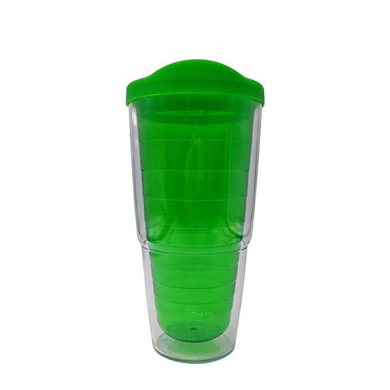 700Ml Custom Logo Reusable Transparent Clear Wide Mouth Double Wall Plastic Tumbler With Lid