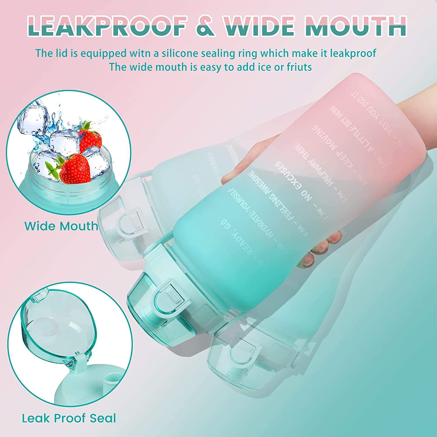 64 oz Water Bottle Large Half-gallon Water Bottle with Time Stamp Suitable for Fitness, Gym and Outdoor Sports