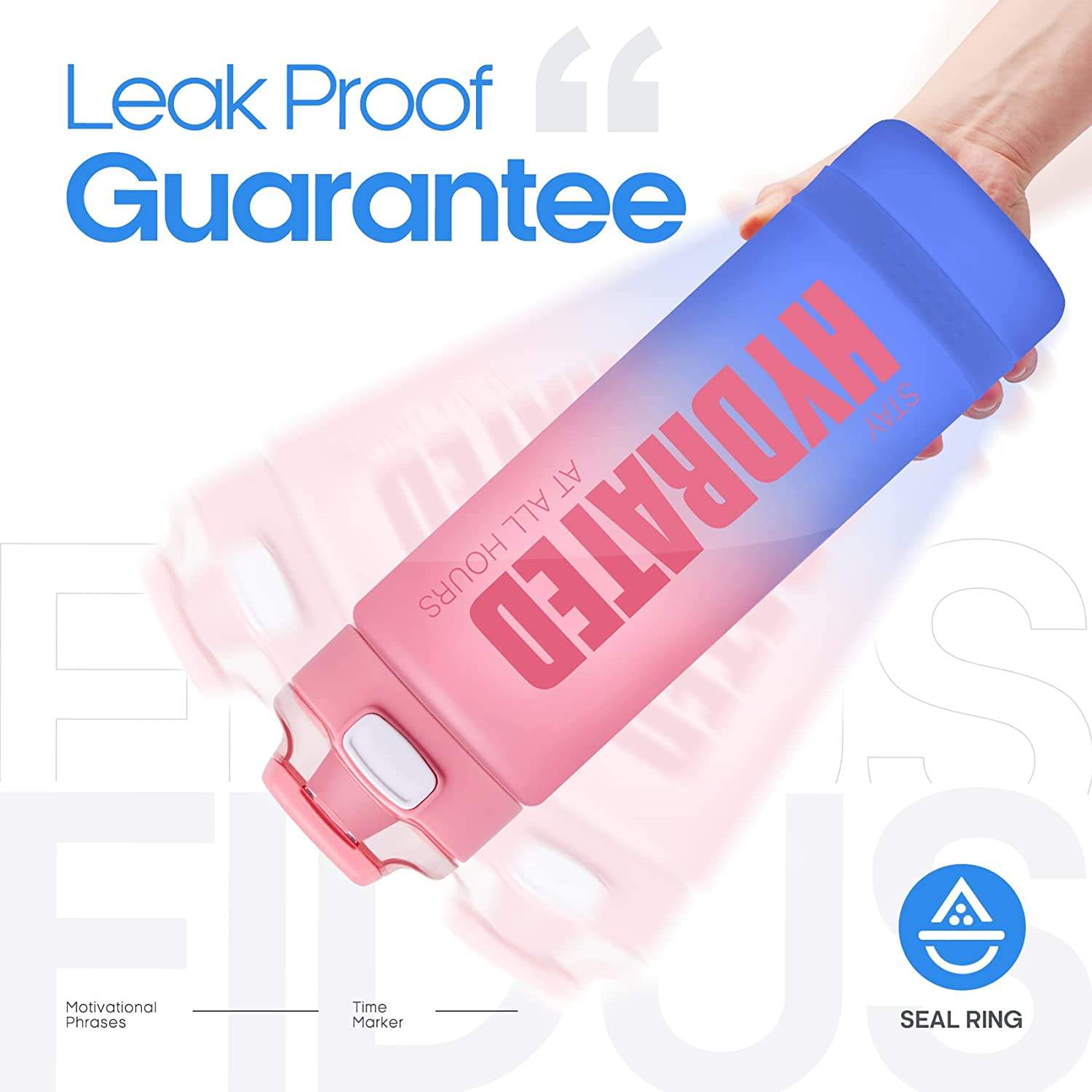 1000ml BPA FREE Plastic Water Bottle With Motivational Words and Rope Gradient Paint Sport Water Bottle