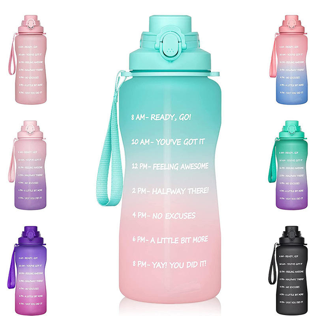 1 Gallon Water Bottle With Chug Lid , BPA Free Dishwasher Safe 128oz Large Water Bottle With Motivational Time Marker and Handle