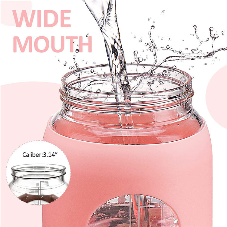 Hot Sale 2L Water Bottle with Straw and Handle Leakproof Motivational Time Marker Water Bottle with Silicone Sleeve