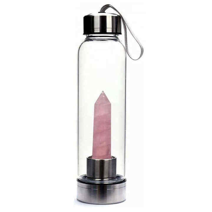 750Ml Infused Crystals Healing Stones Unique Eco Friendly Transparent Glass Water Drink Bottle