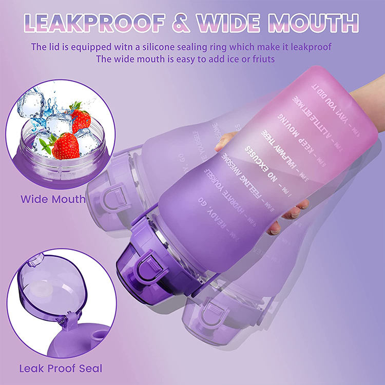 BPA FREE Half Gallon 64oz Gradient Color Motivational Plastic Sports Water Bottle with Time Marker