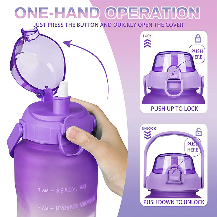 BPA FREE Half Gallon 64oz Gradient Color Motivational Plastic Sports Water Bottle with Time Marker