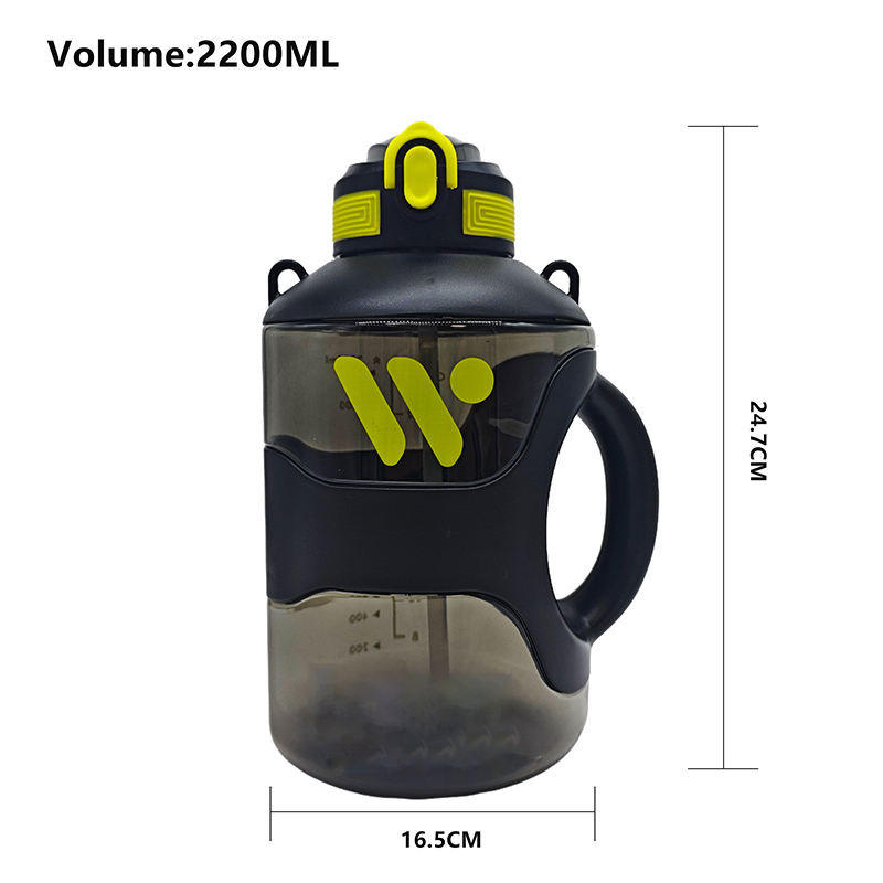 Wholesale 2200 Ml Graduated Clear Transparent Large Capacity Plastic Sports Water Bottle With Straw