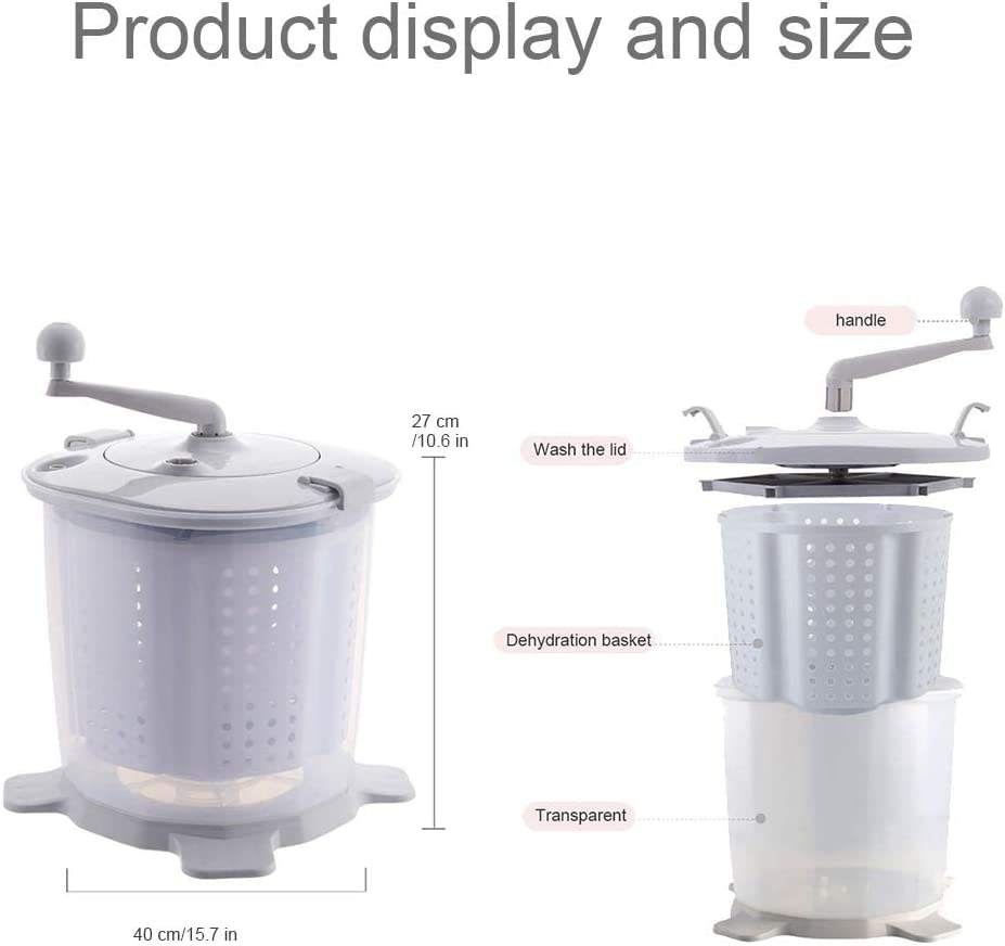 Manual Washing Machine Portable Hand Cranked Manual Clothes Non-Electric Washing Machine and Spin Dryer, Counter Top Washer/Dry