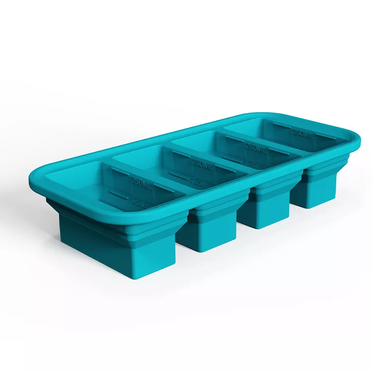 4 Grid Ice Cubes Soft Silicone Collapsible Food Freezer Tray with Lid