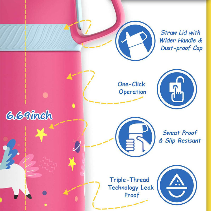 500ml Bpa-Free Plastic Water Bottle Straw Drink Cute Design Water Bottle for Children Kids School
