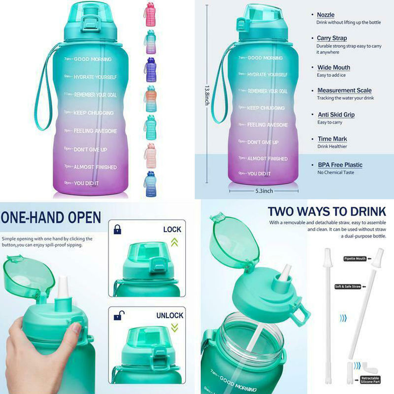 Half Gallon Water Bottle with Straw Half Gallon Water Jug Motivational Water Bottle 64 Ounce with Time Marker Large