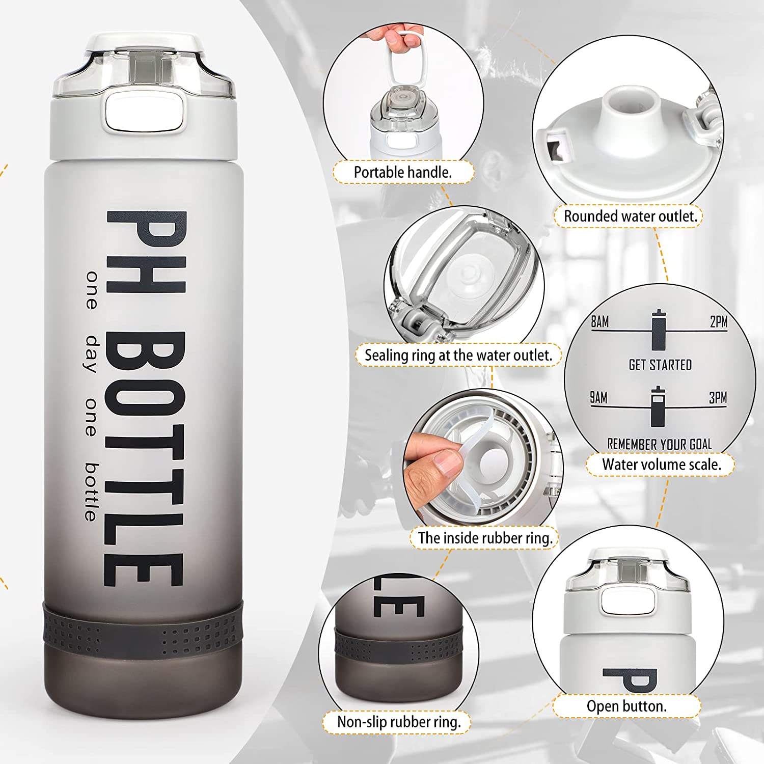 1L 32 oz Straw Strainer Filter Gym Fitness Sports BPA Free Tritan Motivational Water Bottle With Time Marker