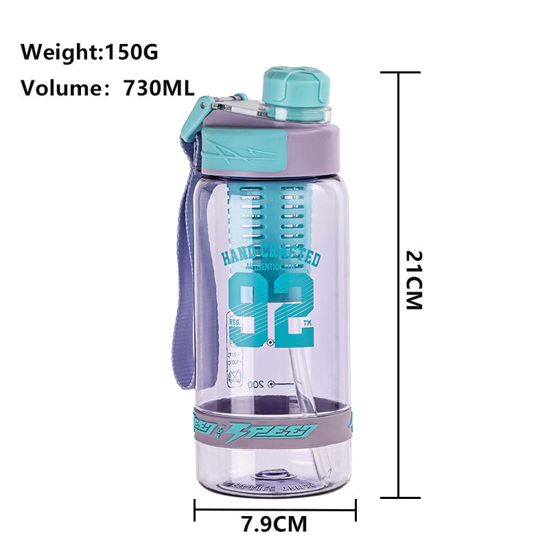 750Ml Wide Mouth Portable Transparent Plastic Sports Water Bottle With Straw Fruit Infuser Custom Logo