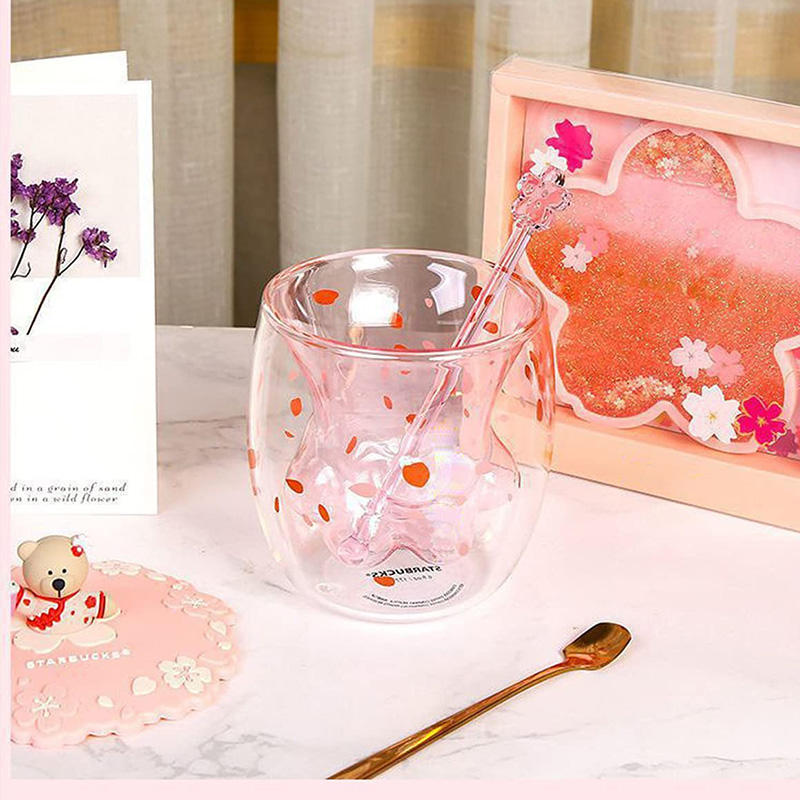 Creative Kitchen Accessories Cute Double Wall Glass Cup Cat Paw Glass Mug
