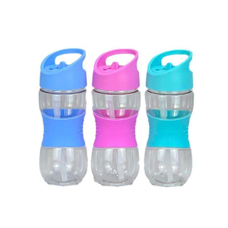 Popular Kids 400ml Wide Mouth Tritan Silicone Grip Plastic Drinking Water Bottle with Straw Lid