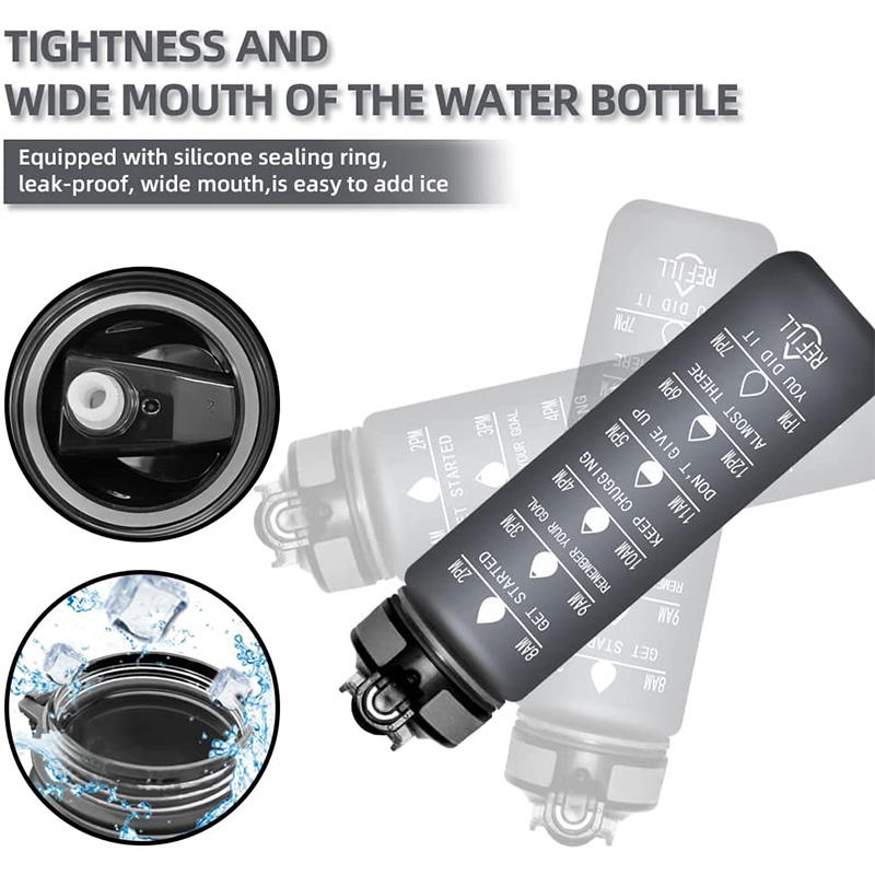 1L Tritan BPA Free Time Marker Frosted Plastic Motivational Sports Water Bottle