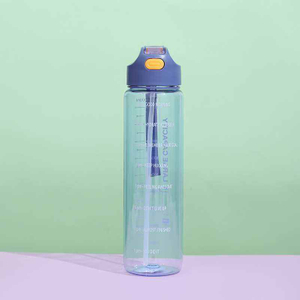 1L Large Capacity Transparent Colorful Motivational Water Bottle Plastic With Straw Time Marker