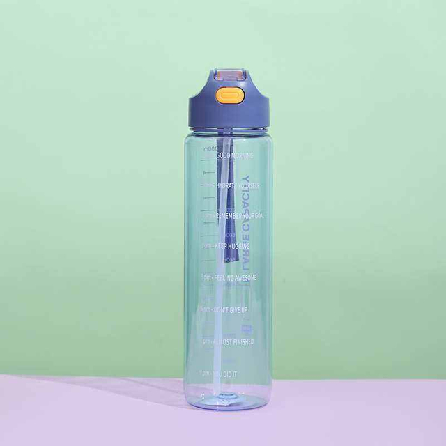 1L Large Capacity Transparent Colorful Motivational Water Bottle Plastic With Straw Time Marker