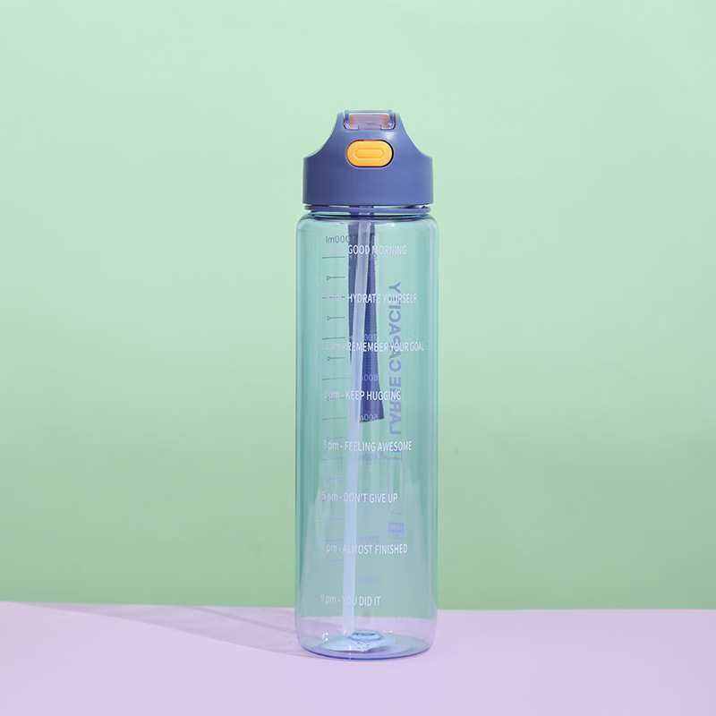 1L Large Capacity Transparent Colorful Motivational Water Bottle Plastic With Straw Time Marker