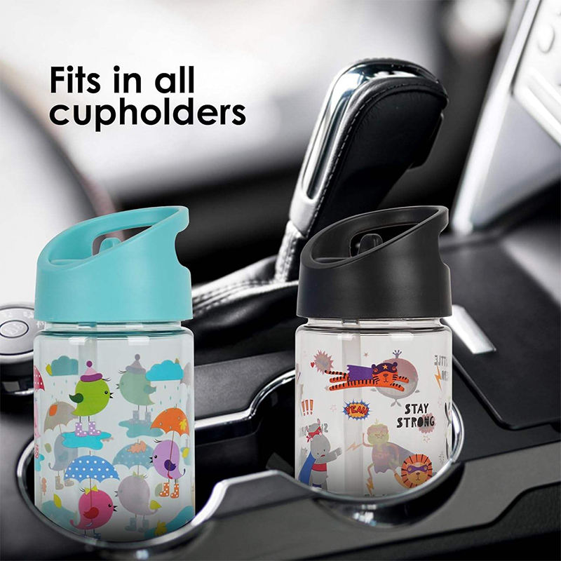 12Oz Cartoon Wide Mouth Transparent Eco Friendly Tritan Kid Plastic Water Bottle With Straw Handle