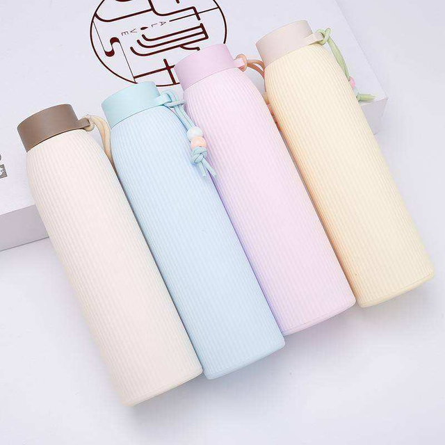 Portable Double 320ml Wall Glass Water Bottle Bap Free Kids Water Bottle Anti-scald Simple and Cute with Handle