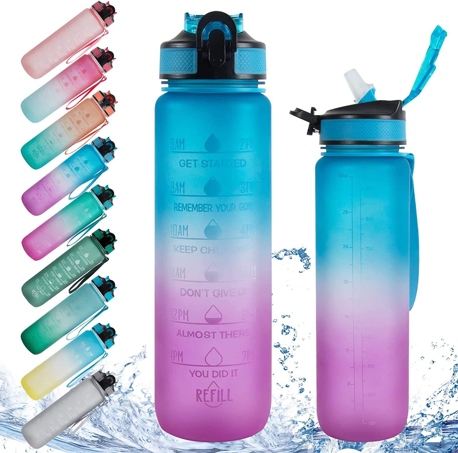 Wholesale 1000ML BPA-Free Gym Sport Travel Water Bottle with Straw Private Label Free Sample