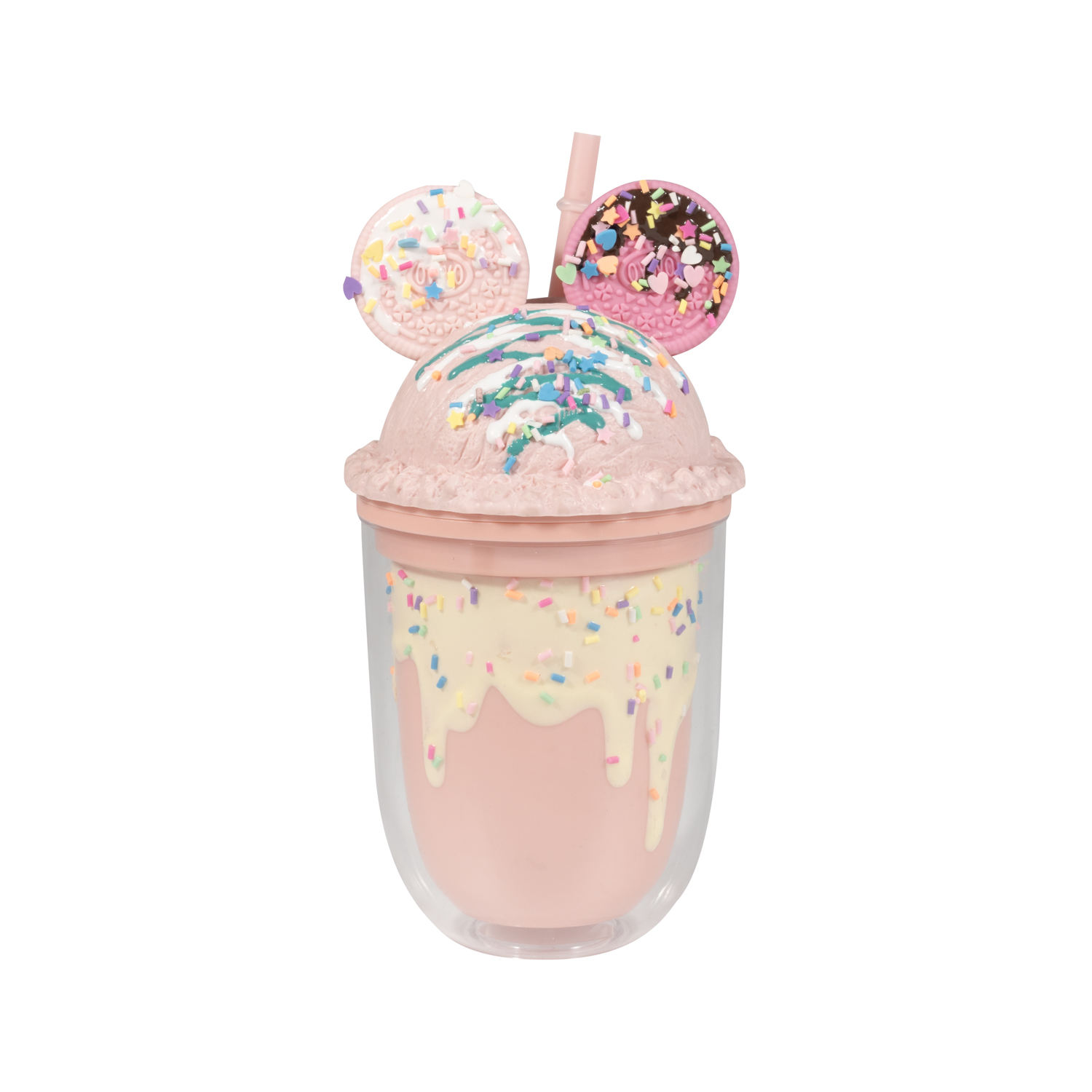 BPA Free Beautiful 400ml Water Bottle Plastic Double Wall Ice Cream Shape Plastic Cup with Lid and Straw for Kids