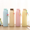 Custom Bpa Free Double Wall Anti Scald Plastic Shell and Glass Water Cup for Girls Glass Water Bottle With Silicone Handle