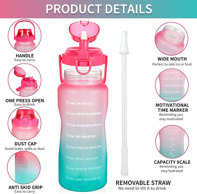 Tritan BPA Free Water Jug 128oz Motivational Plastic Gallon Water Bottle With Time Marker Straw for Fitness Gym Sports